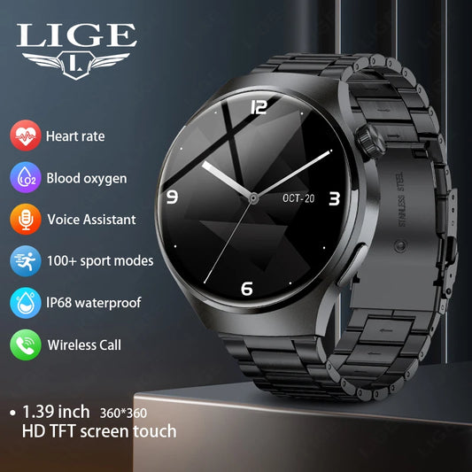 Reloj deportivo inteligente LIGE NFC para hombre con pantalla HD, control de temperatura, llamadas Bluetooth, IP68, resistente al agua